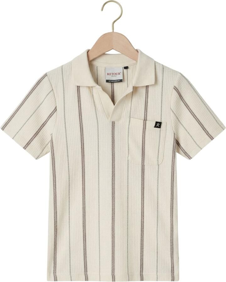 Retour Jeans gestreepte polo crème met textuur