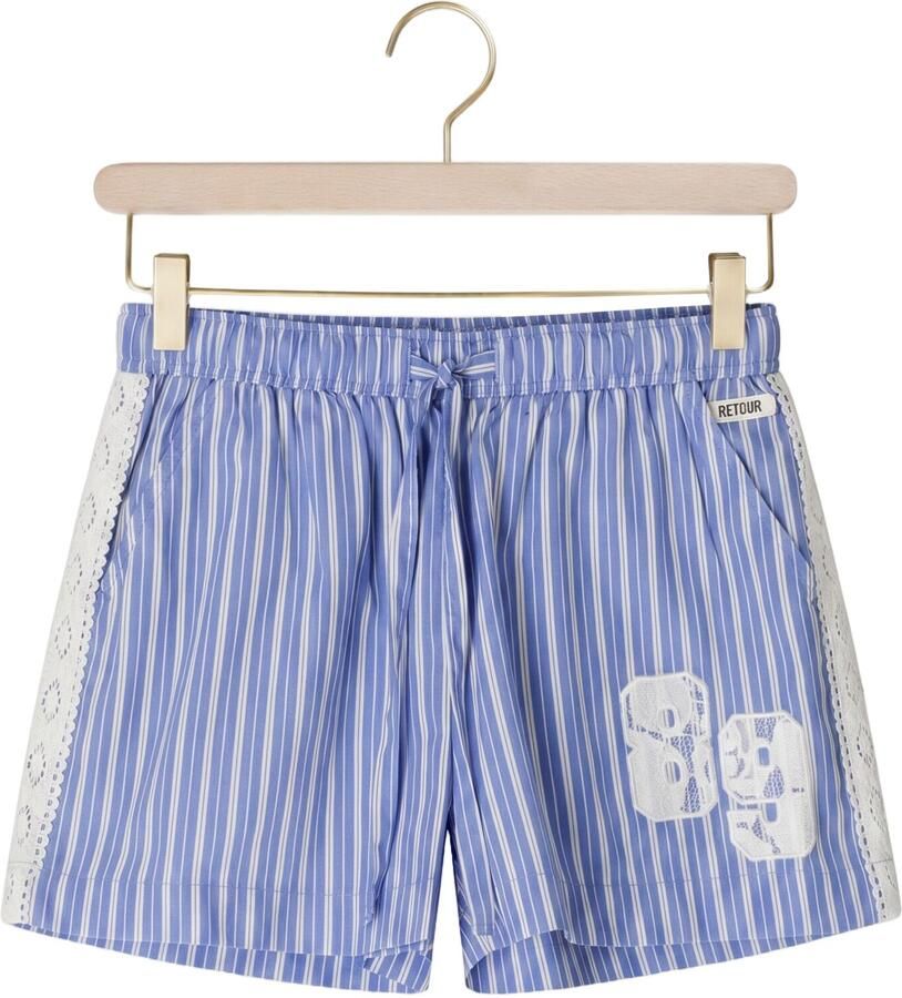 Retour Jeans relaxed regular waist gestreepte casual short lichtblauw
