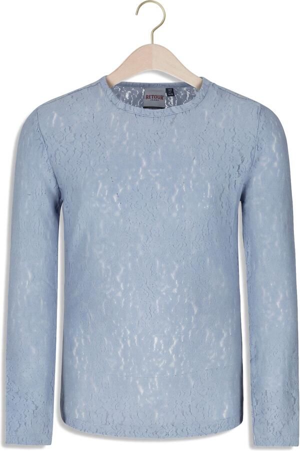 Retour Jeans kanten rechtvallende gebloemde longsleeve lichtblauw Bloemen