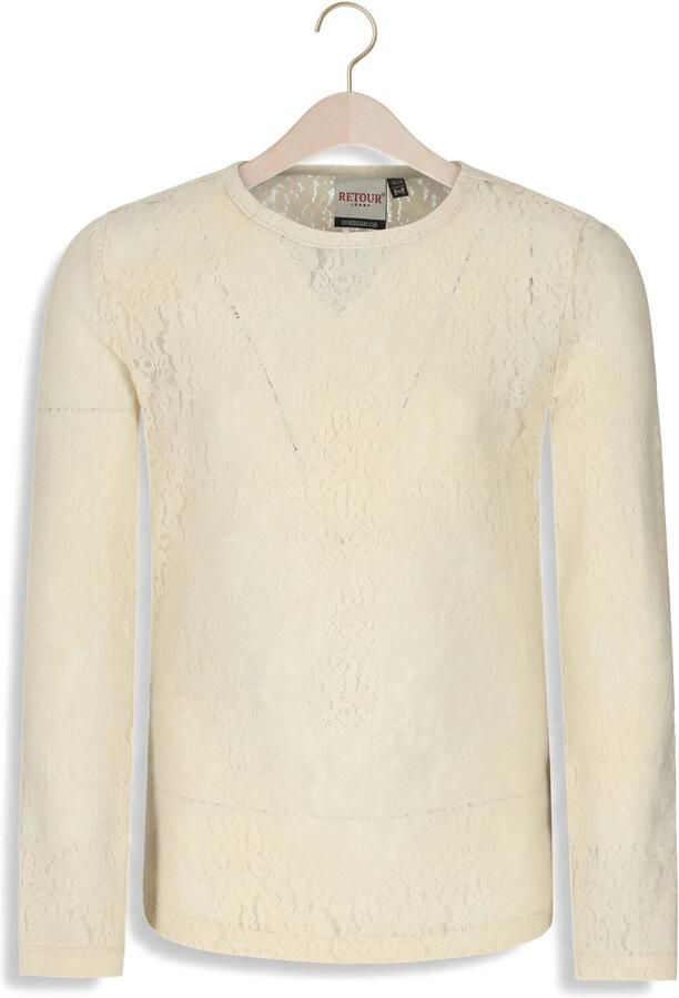 Retour Jeans kanten rechtvallende longsleeve licht beige Effen