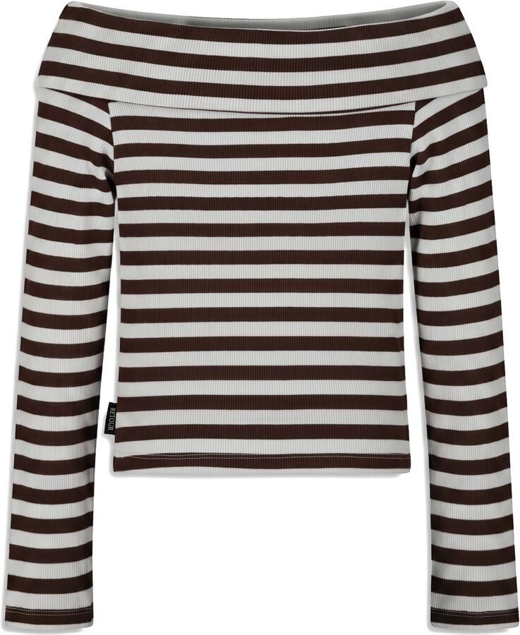 Retour Jeans off shoulder rechtvallende gestreepte top bruin offwhite - Foto 2