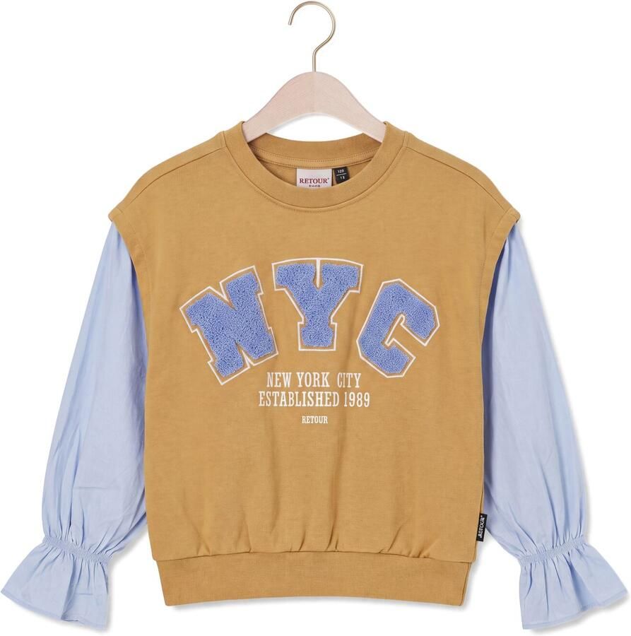 Retour Jeans oversized sweater met tekst zand