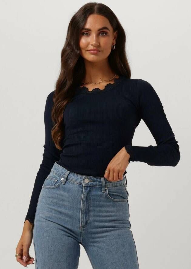 ROSEMUNDE Dames Tops & T-shirts Babette Silk T-shirt Lace Donkerblauw