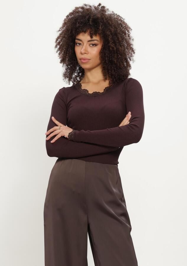 ROSEMUNDE Dames Tops & T-shirts Babette Silk Ls Lace Bruin