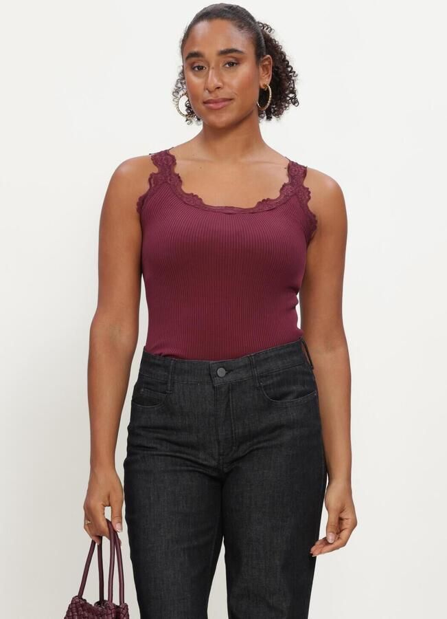 ROSEMUNDE Dames Tops & T-shirts Babette Silk Sl U-neck Long Lace Bordeaux