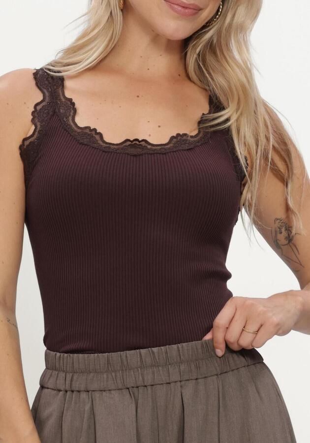 ROSEMUNDE Dames Tops & T-shirts Babette Silk Sl U-neck Long Lace Bruin - Foto 3