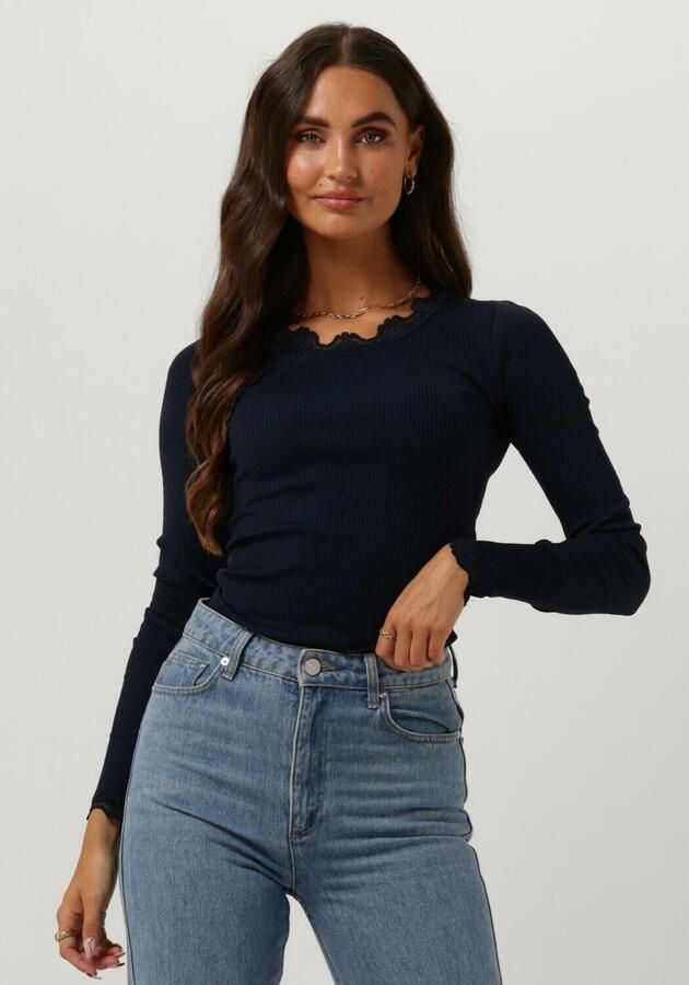 ROSEMUNDE Dames Tops & T-shirts Babette Silk T-shirt Lace Donkerblauw - Foto 4