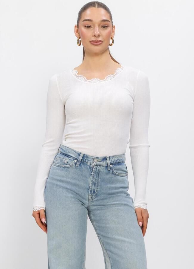 ROSEMUNDE Dames Tops & T-shirts Babette Silk T-shirt Lace Wit