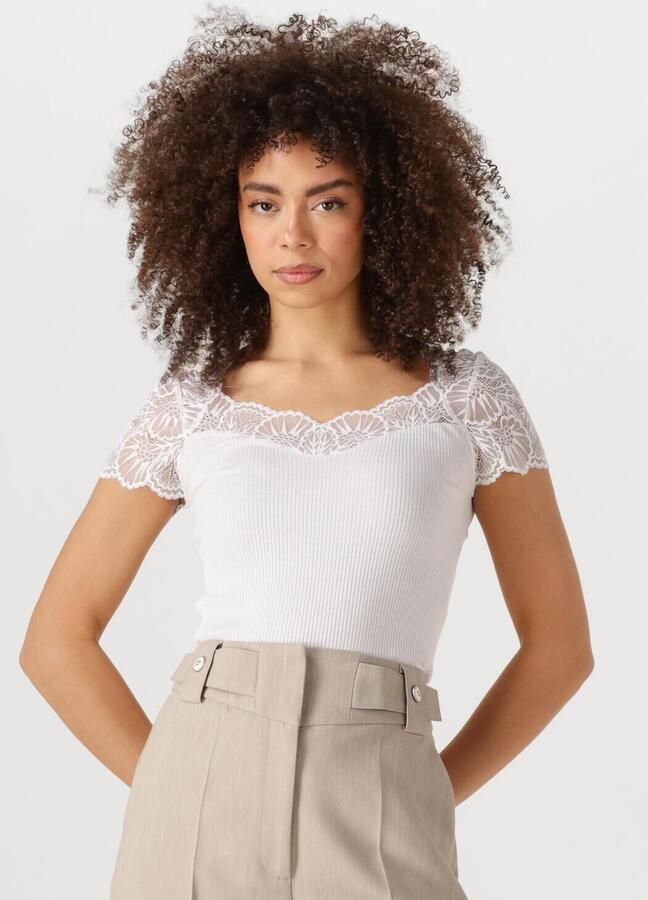 Rosemunde T-shirt elastische vintage-kanten rand korte mouw golvende zoom zijdemix - Foto 4