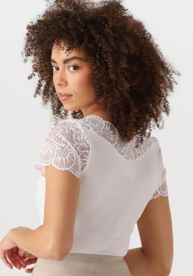 Rosemunde T-shirt elastische vintage-kanten rand korte mouw golvende zoom zijdemix