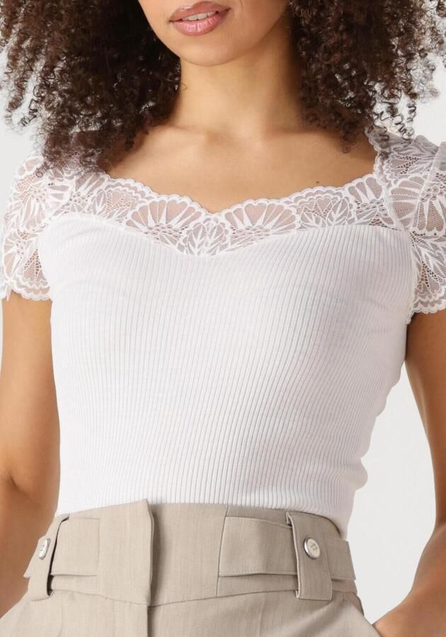 Rosemunde T-shirt elastische vintage-kanten rand korte mouw golvende zoom zijdemix - Foto 2