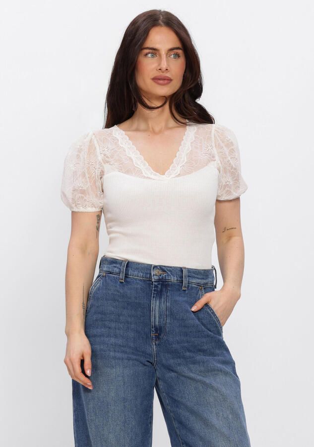 ROSEMUNDE Dames Tops & T-shirts Beatha Full Lace V-neck T-shirt Creme