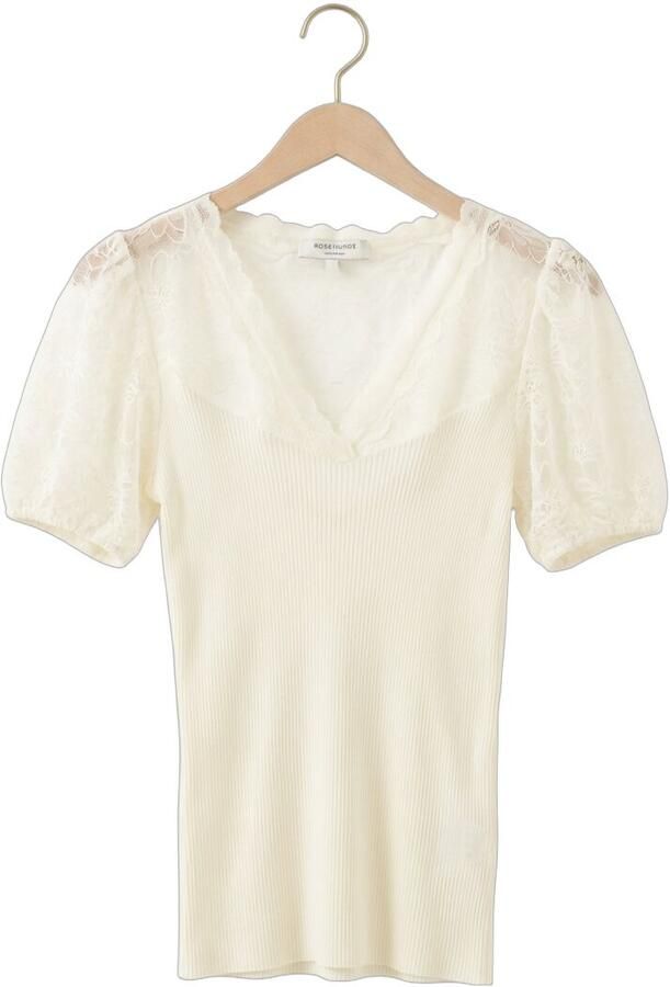 ROSEMUNDE Dames Tops & T-shirts Beatha Full Lace V-neck T-shirt Creme - Foto 4