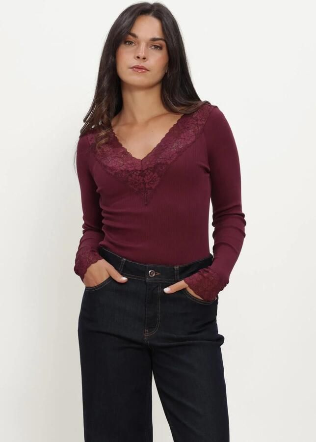 ROSEMUNDE Dames Tops & T-shirts Bernadine Organic Ls V-neck Lace Bordeaux