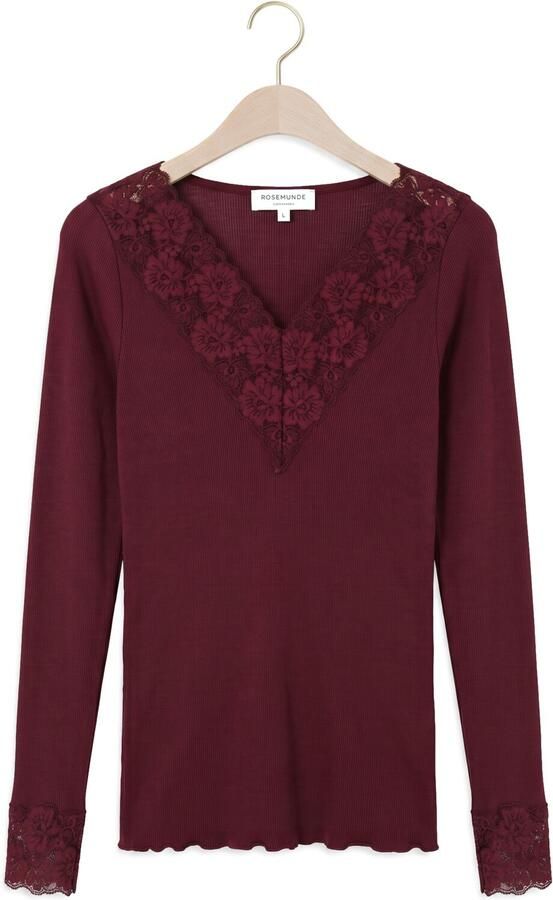 ROSEMUNDE Dames Tops & T-shirts Bernadine Organic Ls V-neck Lace Bordeaux - Foto 4
