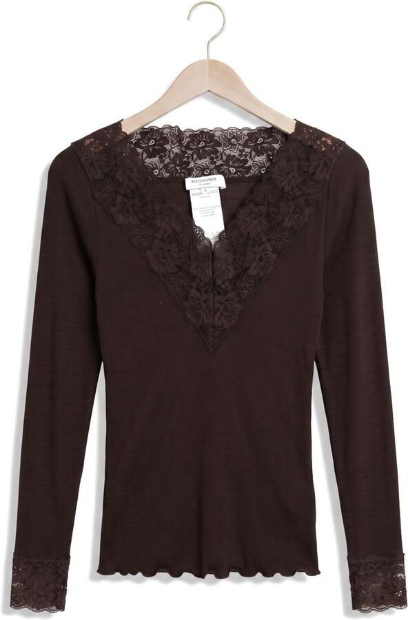 ROSEMUNDE Dames Tops & T-shirts Bernadine Organic Ls V-neck Lace Bruin - Foto 4