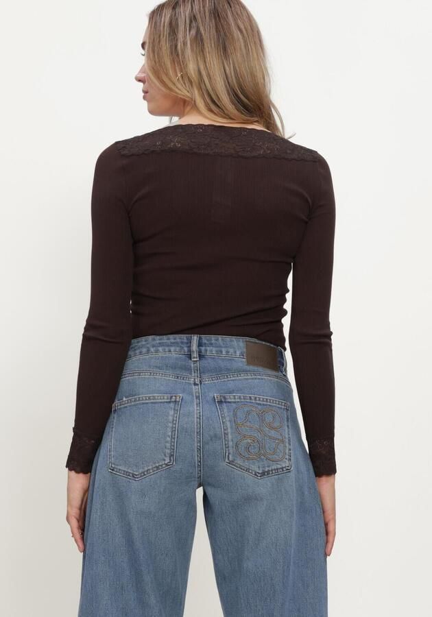 ROSEMUNDE Dames Tops & T-shirts Bernadine Organic Ls V-neck Lace Bruin - Foto 2