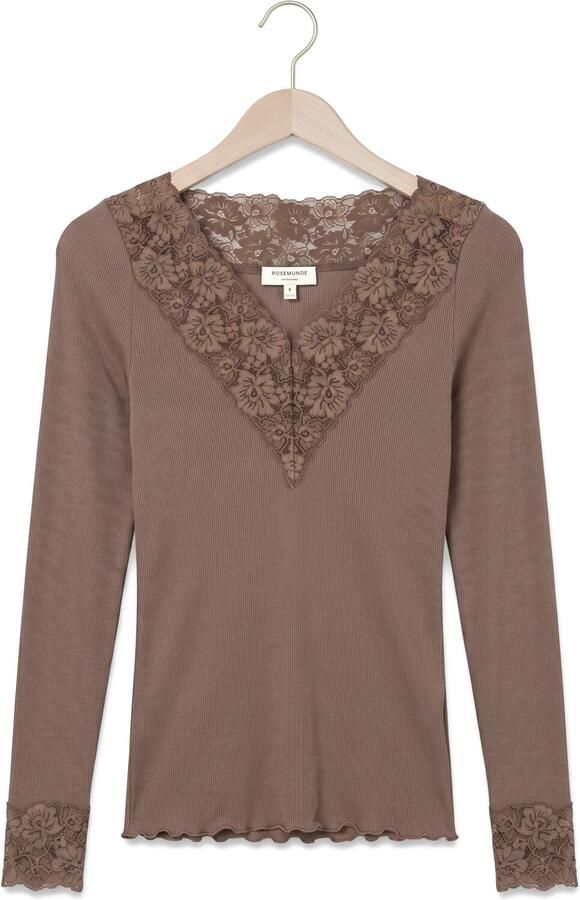 ROSEMUNDE Dames Tops & T-shirts Bernadine Organic Ls V-neck Lace Taupe - Foto 4