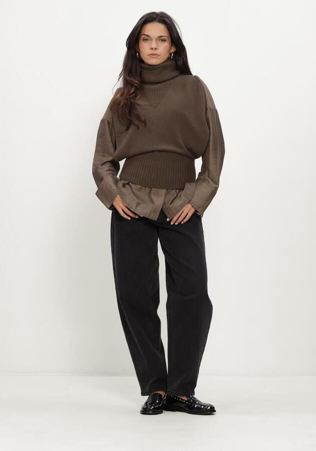 ROUGE EDIT Dames Blouses Roualinina Mae L s Oversized Shirt Taupe - Foto 4