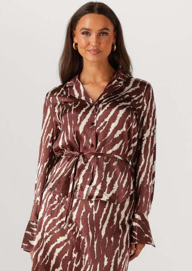 ROUGE EDIT Dames Blouses Roushiana Ls Printed Resort Collar Shirt Bruin - Foto 4