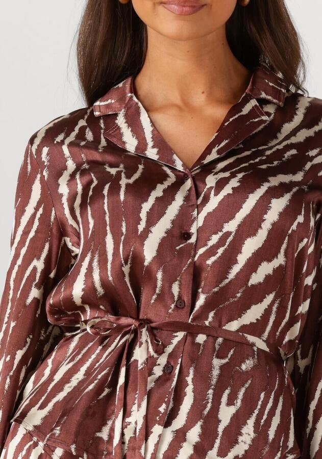 ROUGE EDIT Dames Blouses Roushiana Ls Printed Resort Collar Shirt Bruin