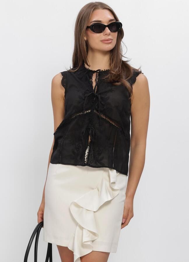 ROUGE EDIT Dames Tops & T-shirts Rouivy S l Tie Neck Top Zwart
