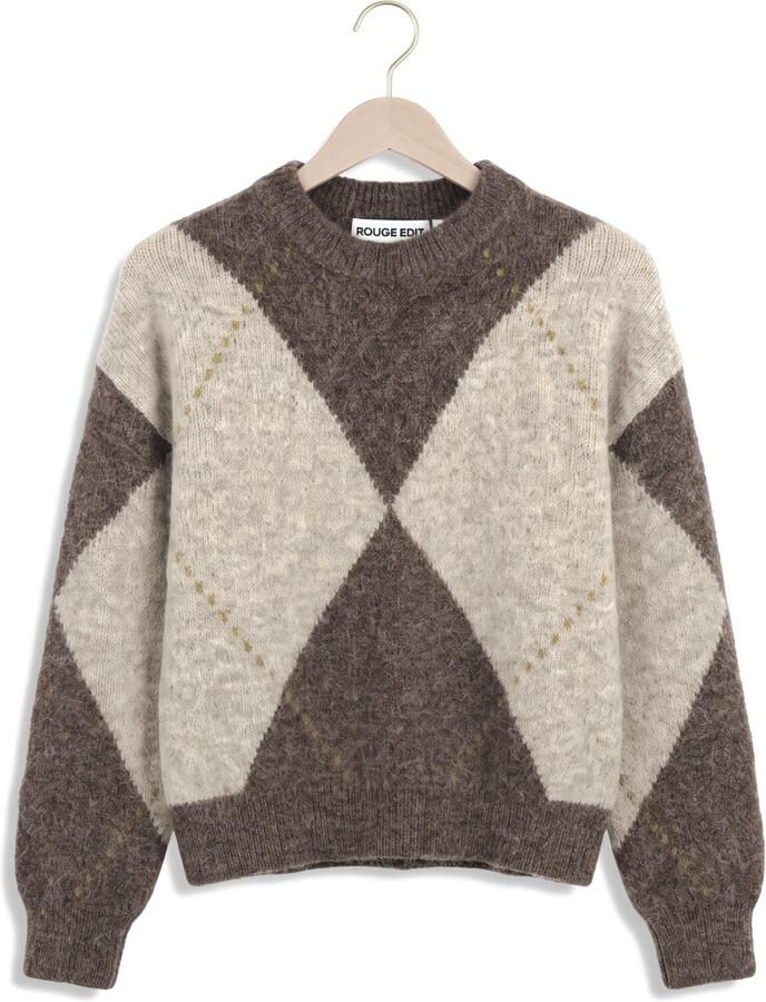 ROUGE EDIT Dames Truien & Vesten Rouargyle L s O-neck Knit Bruin - Foto 2