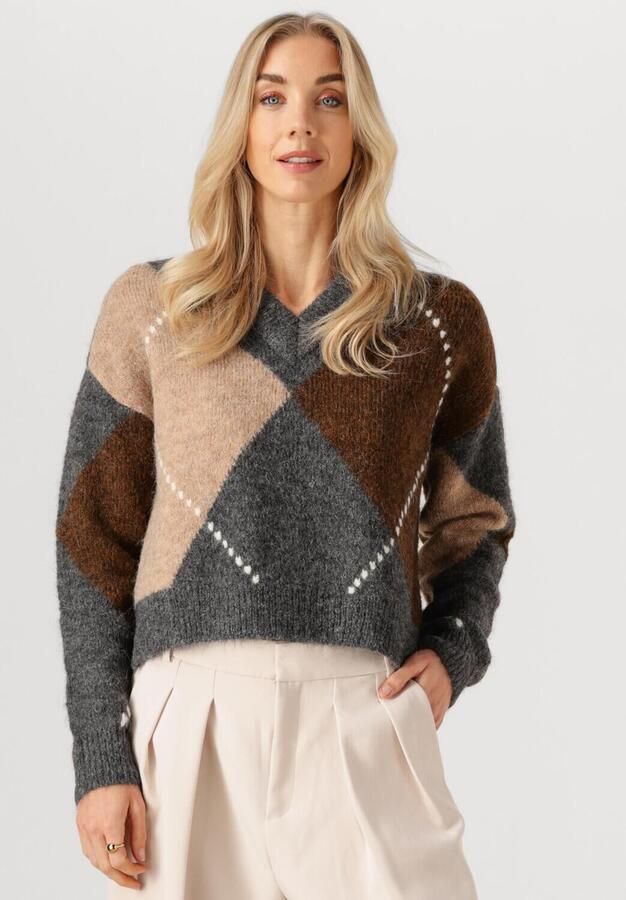 ROUGE EDIT Dames Truien & Vesten Rouargyle Ls V Neck Knit Multi - Foto 4