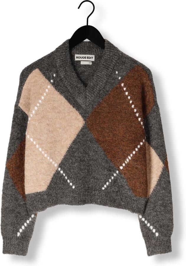 ROUGE EDIT Dames Truien & Vesten Rouargyle Ls V Neck Knit Multi