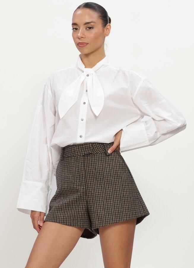RUBY TUESDAY Dames Blouses Karmel Poplin Shirt With Bow Collar Wit