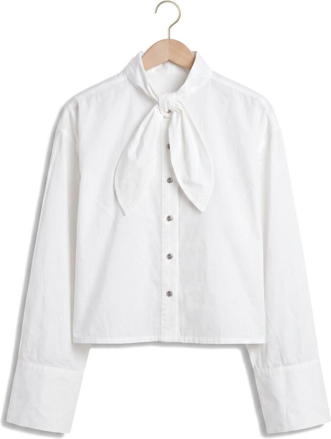 RUBY TUESDAY Dames Blouses Karmel Poplin Shirt With Bow Collar Wit - Foto 2