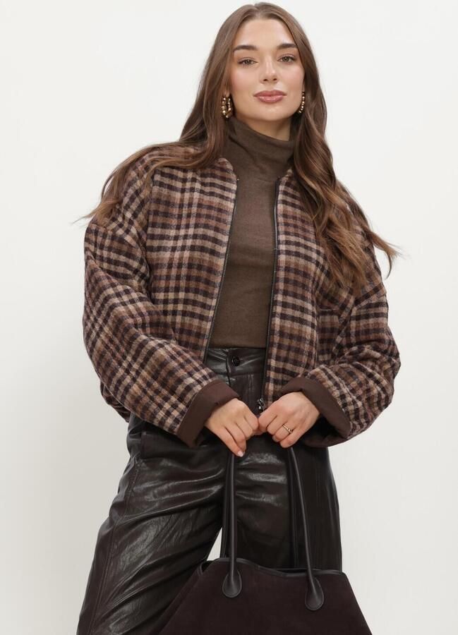 RUBY TUESDAY Dames Jassen Cidore Woolen Check Bomber Jacket Bruin