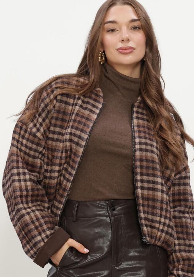 RUBY TUESDAY Dames Jassen Cidore Woolen Check Bomber Jacket Bruin - Foto 4