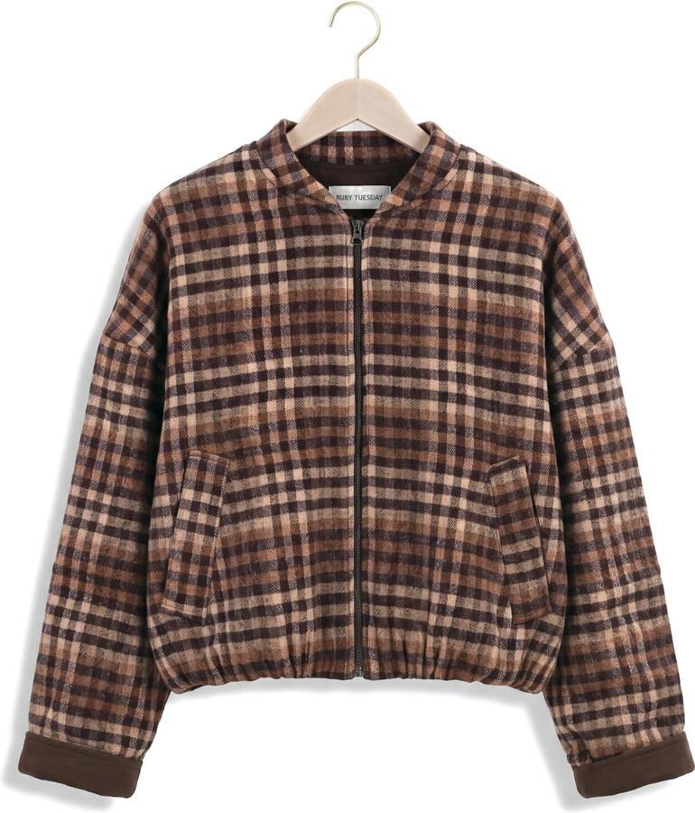 RUBY TUESDAY Dames Jassen Cidore Woolen Check Bomber Jacket Bruin - Foto 2