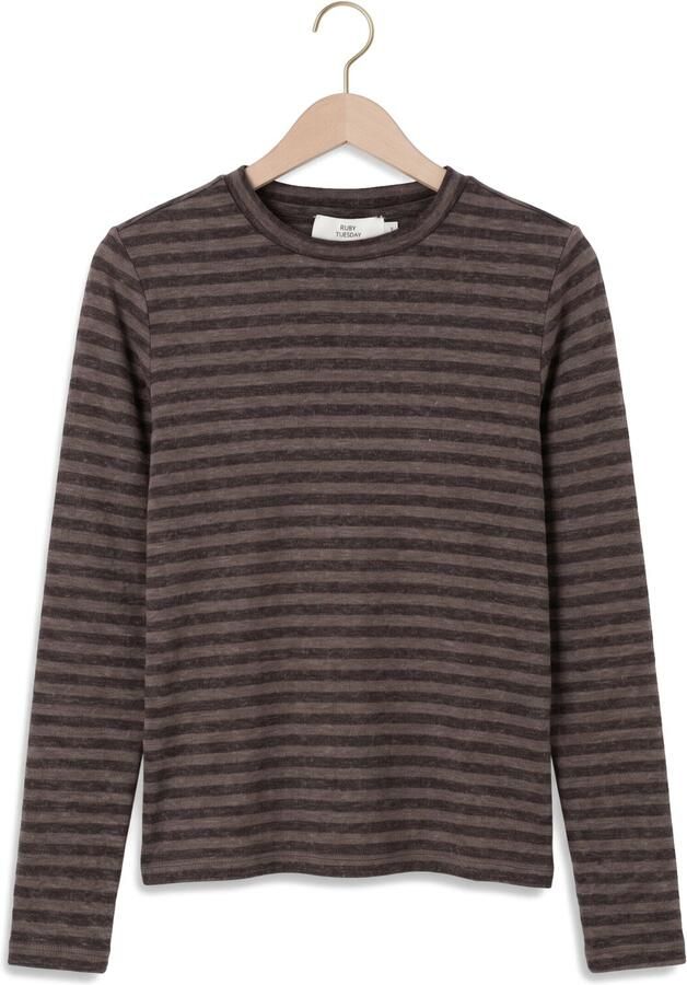 RUBY TUESDAY Dames Tops & T-shirts Cibris Longsleeves Striped Tee Bruin - Foto 4