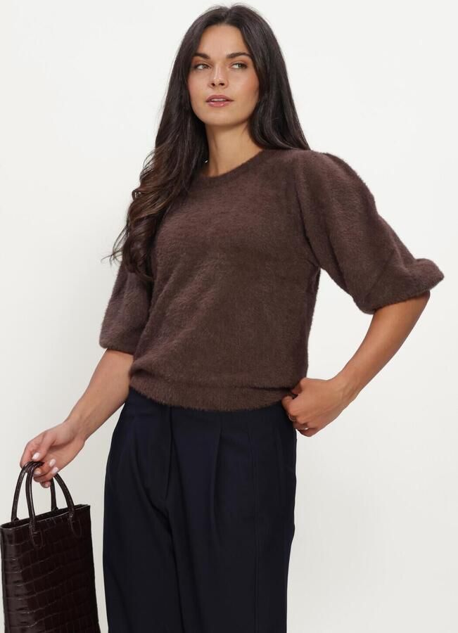 RUBY TUESDAY Dames Truien & Vesten Vivann Short Balloon Sleeve Fluffy Knitted Top Bruin