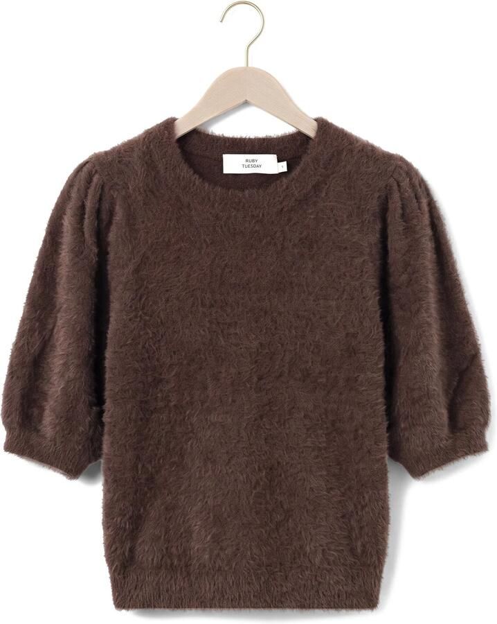 RUBY TUESDAY Dames Truien & Vesten Vivann Short Balloon Sleeve Fluffy Knitted Top Bruin - Foto 2