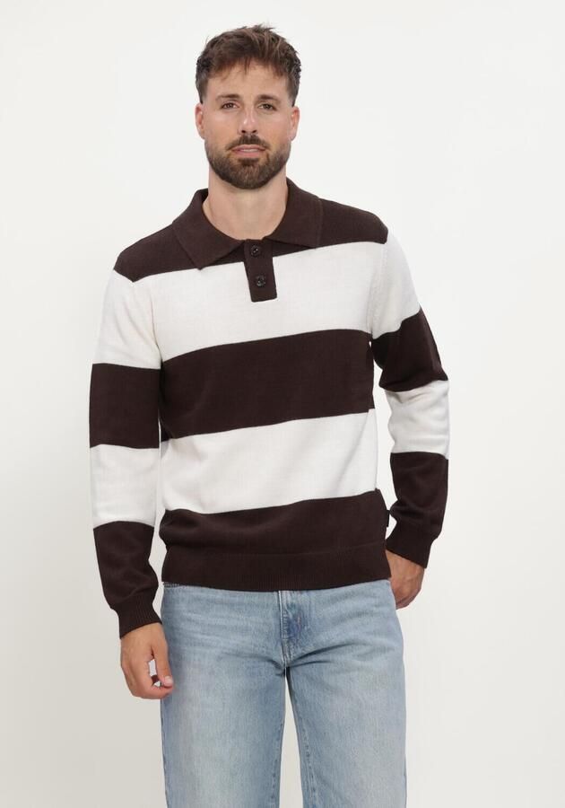 Saint Steve regular fit gebreide gestreepte trui met wol burned coffee 20006 sand