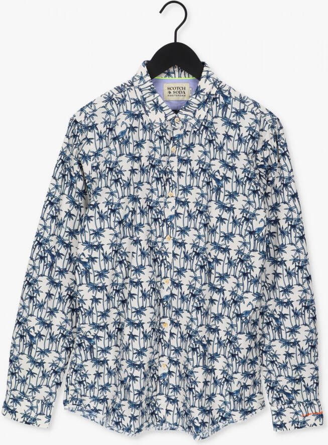 Scotch & Soda Blauwe Casual Overhemd Slim Fit Printed Poplin Shirt
