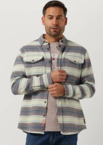 Scotch & Soda Blauwe Overshirt Regular-fit Basket Weave Gradient Stripe Shirt