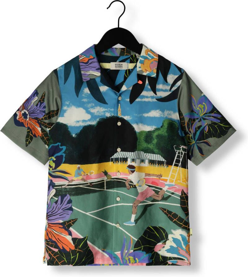SCOTCH & SODA Jongens Polo's & T-shirts Tennis Placement Print Short Sleeve Tencel Blauw
