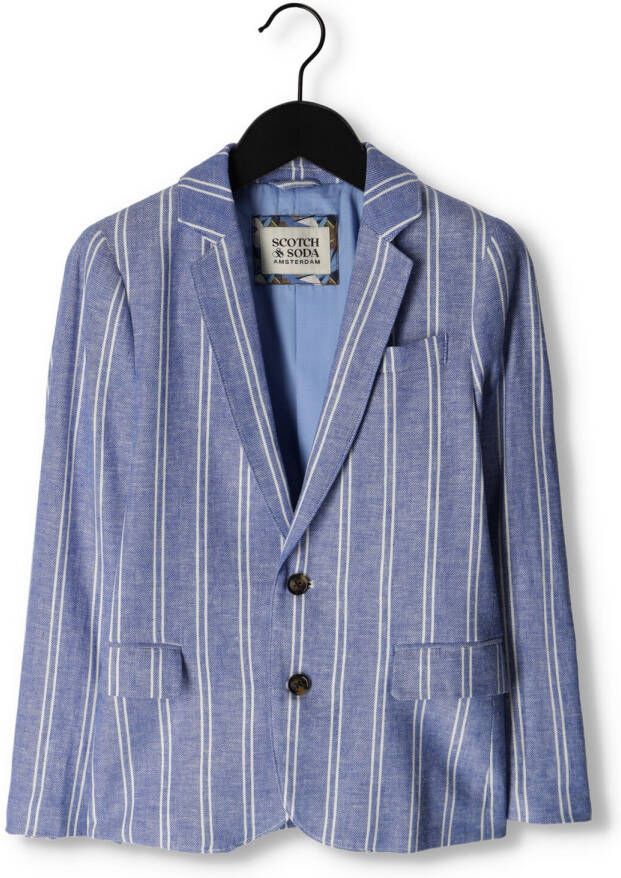 SCOTCH & SODA Jongens Colberts Striped Cotton Linen Dressed Blazer Blauw wit Gestreept