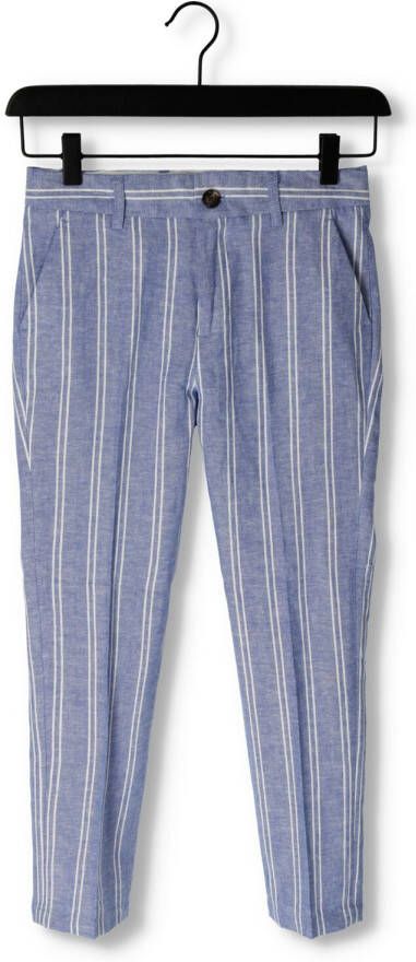 SCOTCH & SODA Jongens Broeken Striped Relaxed Slim Fit-linen Dressed Pants Blauw wit Gestreept