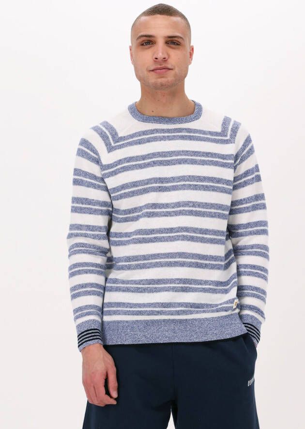SCOTCH & SODA Heren Truien & Vesten Structured Knit Linen-blend Crewneck Pullover Blauw wit Gestreept