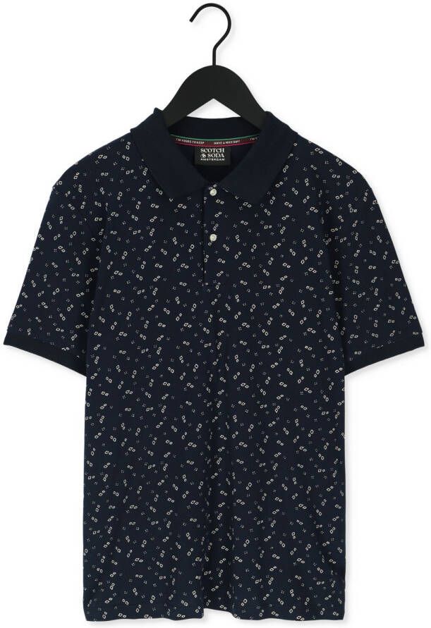 Scotch & Soda Donkerblauwe Casual Overhemd Printed Pique Polo In Organic Cotton