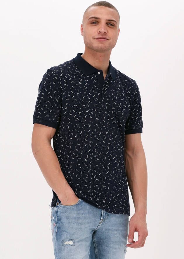 Scotch & Soda Donkerblauwe Casual Overhemd Printed Pique Polo In Organic Cotton