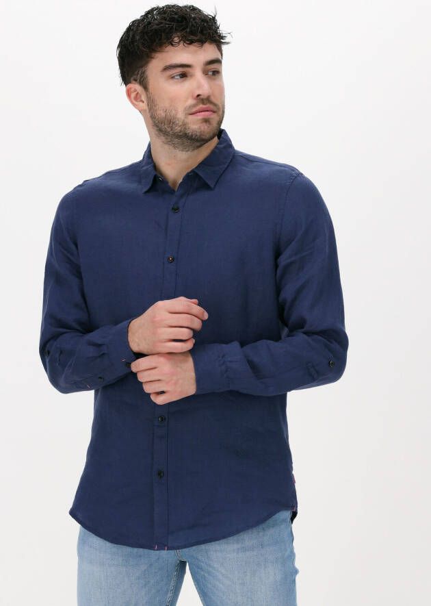 Scotch & Soda Donkerblauwe Casual Overhemd Regular Fit Garment-dyed Linen Shirt