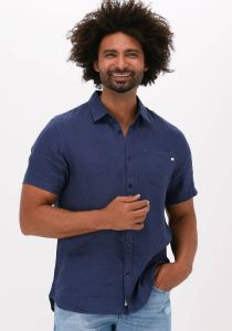 Scotch & Soda Donkerblauwe Casual Overhemd Regular Fit Garment-dyed Linen Shortsleeve Shirt