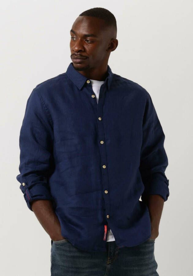 SCOTCH & SODA Heren Overhemden Regular-fit Linen Shirt With Sleeve Roll-up Donkerblauw