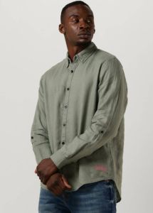 Scotch & Soda Donkergroene Casual Overhemd Linen Shirt With Sleeve Roll-up